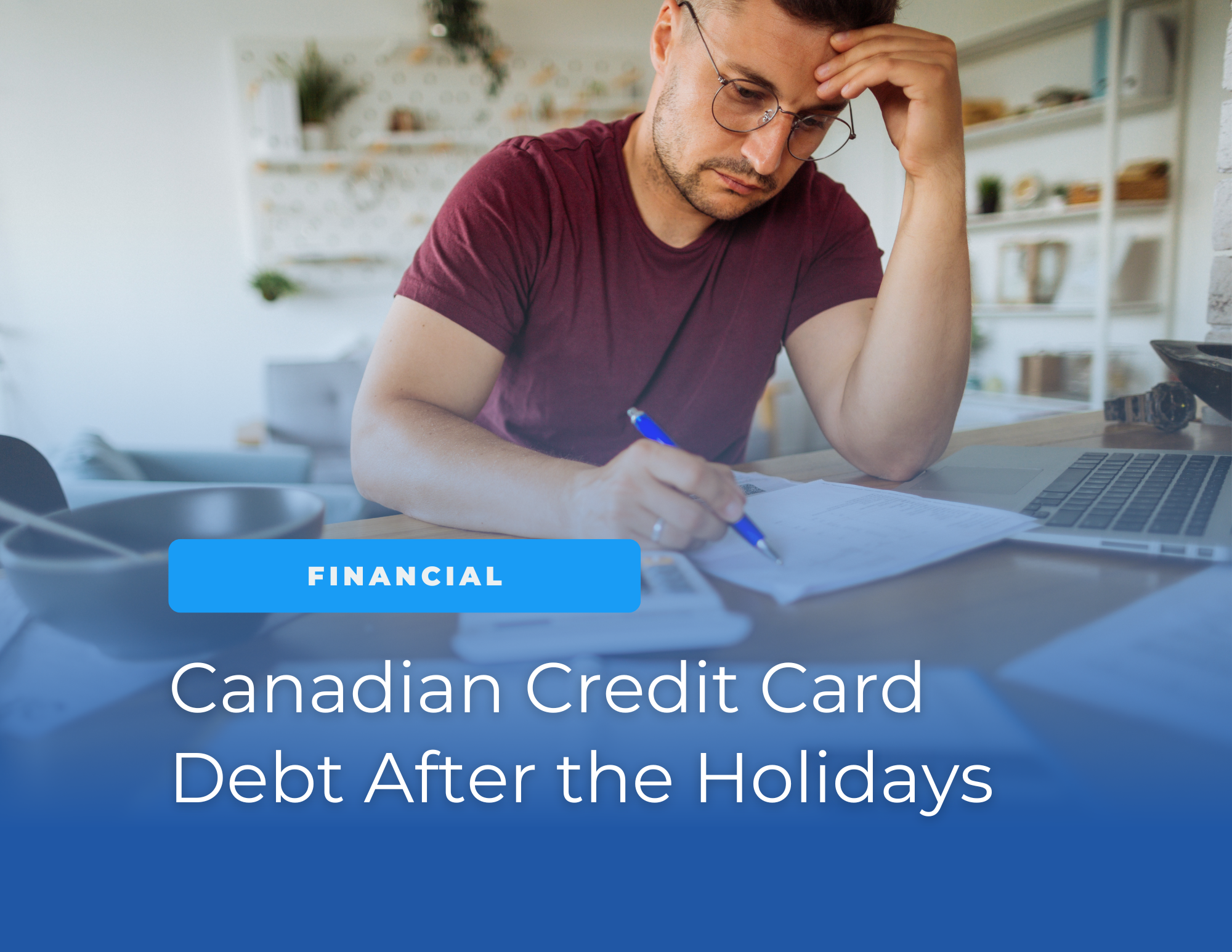 a man looking at credit card statements after the holidays