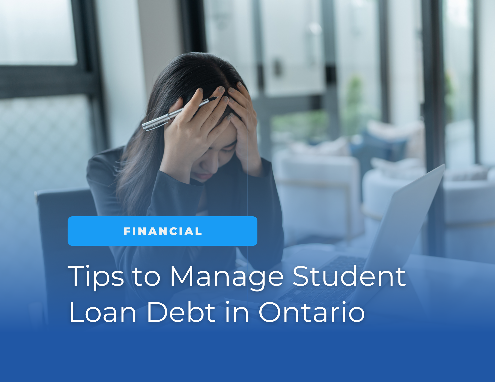 a young woman stressed with her hands on her head looking at student loan debt